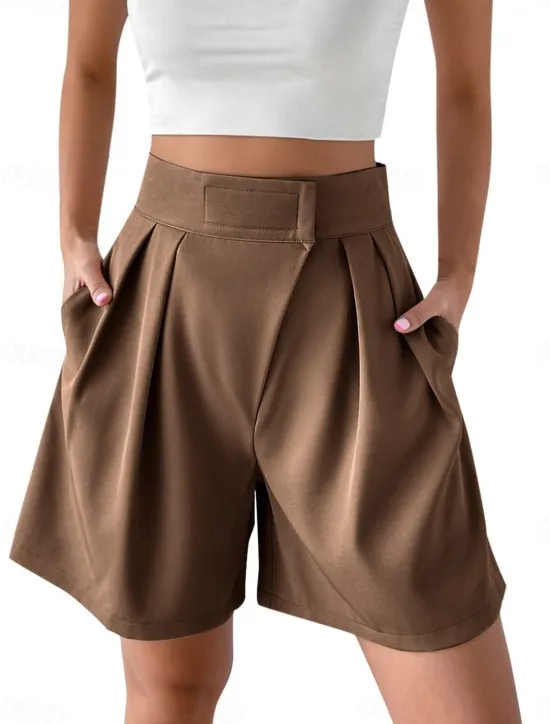 Outlet Women's Shorts Baggy Pants Chinos Shorts Fashion Streetwear Basic Knee Length High Waist Plain Pocket Elastic Waistband Comfy Soft Comfortable Micro-elastic Outdoor Street Black White Red Brown Women Shorts