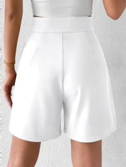 Outlet Women's Shorts Baggy Pants Chinos Shorts Fashion Streetwear Basic Knee Length High Waist Plain Pocket Elastic Waistband Comfy Soft Comfortable Micro-elastic Outdoor Street Black White Red Brown Women Shorts