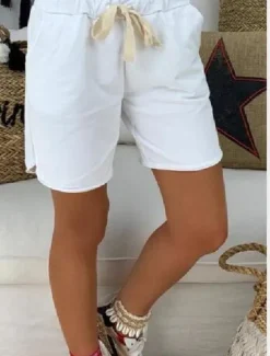 Online Women's Shorts Bermuda shorts Fashion Short Plain Drawstring Side Pockets Comfort Micro-elastic Vacation Beach Black White Khaki Regular Fit Women Shorts