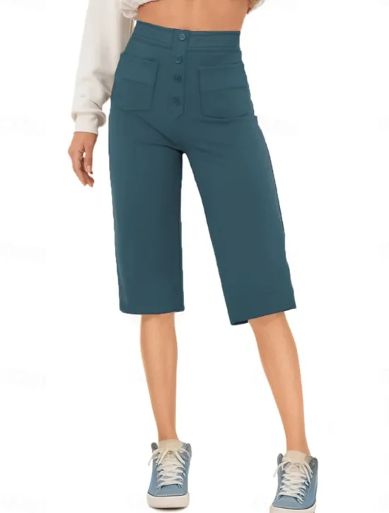 Sale Women's Shorts Capri shorts Streetwear Casual Knee Length High Waist Plain Pocket Elastic Drawstring Design High Cut Breathability Soft Micro-elastic Vacation Street Daily Wear White Royal Blue Women Shorts