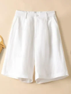 Online Women's Shorts Casual Daily Short Plain Side Pockets Breathability Comfortable Inelastic Weekend Black White Khaki Summer Regular Fit Women Shorts