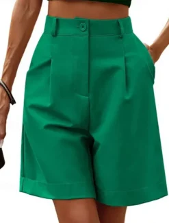 Outlet Women's Shorts Casual Daily Short Plain Side Pockets Breathability Comfortable Micro-elastic Weekend White Pink Camel Green Summer Regular Fit Women Shorts