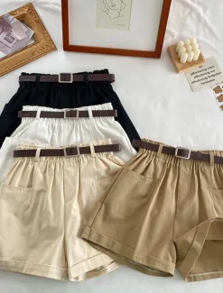 New Women's Shorts Casual Daily Short Plain Side Pockets Breathability Comfortable Micro-elastic Weekend Black White Khaki Apricot Summer Regular Fit Women Shorts