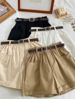 New Women's Shorts Casual Daily Short Plain Side Pockets Breathability Comfortable Micro-elastic Weekend Black White Khaki Apricot Summer Regular Fit Women Shorts