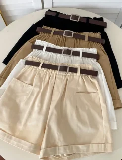 New Women's Shorts Casual Daily Short Plain Side Pockets Breathability Comfortable Micro-elastic Weekend Black White Khaki Apricot Summer Regular Fit Women Shorts