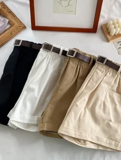 New Women's Shorts Casual Daily Short Plain Side Pockets Breathability Comfortable Micro-elastic Weekend Black White Khaki Apricot Summer Regular Fit Women Shorts