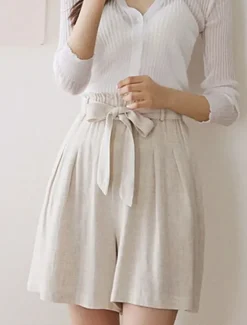 New Women's Shorts Casual Daily Short Plain Drawstring Breathability Comfortable Inelastic Weekend Black White Beige Summer Regular Fit Women Shorts