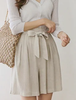 New Women's Shorts Casual Daily Short Plain Drawstring Breathability Comfortable Inelastic Weekend Black White Beige Summer Regular Fit Women Shorts