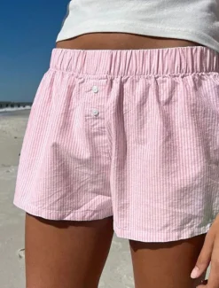 Women's Shorts Casual Daily Short Striped Print Breathability Comfortable Inelastic Weekend Pink Blue Summer Regular Fit Women Shorts