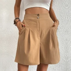 Outlet Women's Shorts Casual Daily Short Plain Side Pockets Breathability Comfortable Inelastic Going out Weekend Black Wine Army Green Dark navy Summer Regular Fit Women Shorts