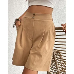 Outlet Women's Shorts Casual Daily Short Plain Side Pockets Breathability Comfortable Inelastic Going out Weekend Black Wine Army Green Dark navy Summer Regular Fit Women Shorts
