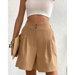 Outlet Women's Shorts Casual Daily Short Plain Side Pockets Breathability Comfortable Inelastic Going out Weekend Black Wine Army Green Dark navy Summer Regular Fit Women Shorts