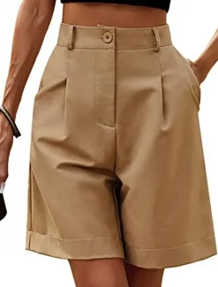 Women's Shorts Casual Daily Knee Length Plain Side Pockets Breathability Comfortable Micro-elastic Weekend Camel Green Beige Gray Summer Regular Fit Women Shorts