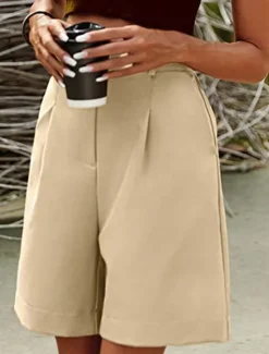 Women's Shorts Casual Daily Knee Length Plain Side Pockets Breathability Comfortable Micro-elastic Weekend Camel Green Beige Gray Summer Regular Fit Women Shorts