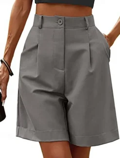 Women's Shorts Casual Daily Knee Length Plain Side Pockets Breathability Comfortable Micro-elastic Weekend Camel Green Beige Gray Summer Regular Fit Women Shorts