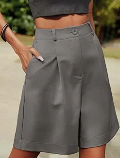 Women's Shorts Casual Daily Knee Length Plain Side Pockets Breathability Comfortable Micro-elastic Weekend Camel Green Beige Gray Summer Regular Fit Women Shorts