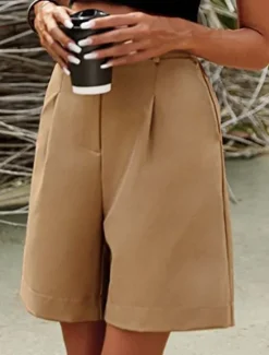 Women's Shorts Casual Daily Knee Length Plain Side Pockets Breathability Comfortable Micro-elastic Weekend Camel Green Beige Gray Summer Regular Fit Women Shorts