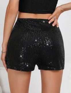 Women's Shorts Casual Daily Short Plain Sequins Breathability Comfortable Micro-elastic Club Weekend Black White Gold Rose Red Summer Regular Fit Women Shorts
