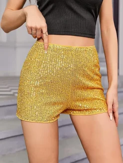 Women's Shorts Casual Daily Short Plain Sequins Breathability Comfortable Micro-elastic Club Weekend Black White Gold Rose Red Summer Regular Fit Women Shorts