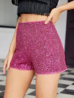 Women's Shorts Casual Daily Short Plain Sequins Breathability Comfortable Micro-elastic Club Weekend Black White Gold Rose Red Summer Regular Fit Women Shorts