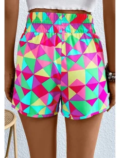 Clearance Women's Shorts Casual Daily Short Leopard Geometric Plaid Split Printing Breathability Comfortable Micro-elastic Going out Weekend Light Pink Pink Purple Green Summer Regular Fit Women Shorts