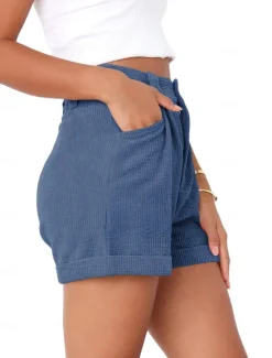 Outlet Women's Shorts Casual Daily Short Plain Side Pockets Breathability Comfortable Micro-elastic Weekend White Navy Blue Blue Khaki Summer Regular Fit Women Shorts