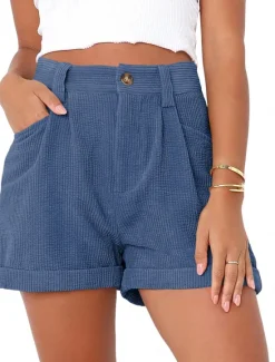 Outlet Women's Shorts Casual Daily Short Plain Side Pockets Breathability Comfortable Micro-elastic Weekend White Navy Blue Blue Khaki Summer Regular Fit Women Shorts
