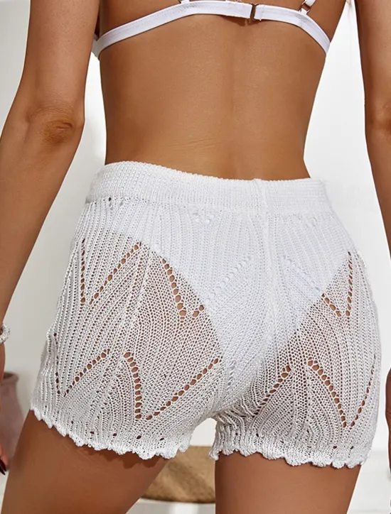 Online Women's Shorts Casual Short Plain Drawstring Cut Out Crochet Breathability Comfortable Micro-elastic Beach Weekend Black White Khaki Summer Regular Fit Women Shorts