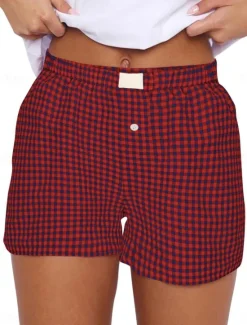 Outlet Women's Shorts Chinos Vacation Fashion Streetwear Short High Waist Plaid Pocket Elastic Waistband Printing Comfy Soft Comfortable Micro-elastic Outdoor Street Black Yellow Wine Green Summer Regular Women Shorts