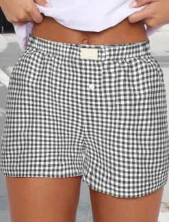 Outlet Women's Shorts Chinos Vacation Fashion Streetwear Short High Waist Plaid Pocket Elastic Waistband Printing Comfy Soft Comfortable Micro-elastic Outdoor Street Black Yellow Wine Green Summer Regular Women Shorts