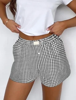 Outlet Women's Shorts Chinos Vacation Fashion Streetwear Short High Waist Plaid Pocket Elastic Waistband Printing Comfy Soft Comfortable Micro-elastic Outdoor Street Black Yellow Wine Green Summer Regular Women Shorts