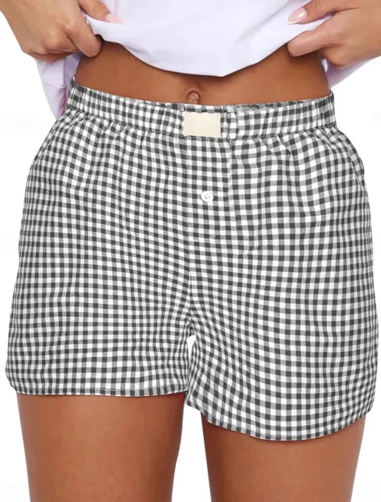Outlet Women's Shorts Chinos Vacation Fashion Streetwear Short High Waist Plaid Pocket Elastic Waistband Printing Comfy Soft Comfortable Micro-elastic Outdoor Street Black Yellow Wine Green Summer Regular Women Shorts