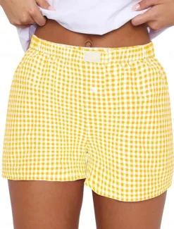 Outlet Women's Shorts Chinos Vacation Fashion Streetwear Short High Waist Plaid Pocket Elastic Waistband Printing Comfy Soft Comfortable Micro-elastic Outdoor Street Black Yellow Wine Green Summer Regular Women Shorts