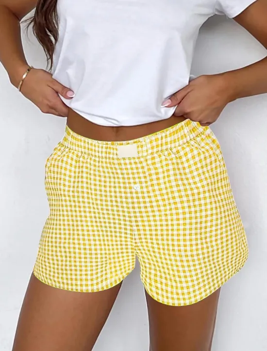 Outlet Women's Shorts Chinos Vacation Fashion Streetwear Short High Waist Plaid Pocket Elastic Waistband Printing Comfy Soft Comfortable Micro-elastic Outdoor Street Black Yellow Wine Green Summer Regular Women Shorts