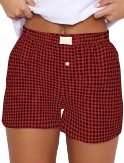 Outlet Women's Shorts Chinos Vacation Fashion Streetwear Short High Waist Plaid Pocket Elastic Waistband Printing Comfy Soft Comfortable Micro-elastic Outdoor Street Black Yellow Wine Green Summer Regular Women Shorts