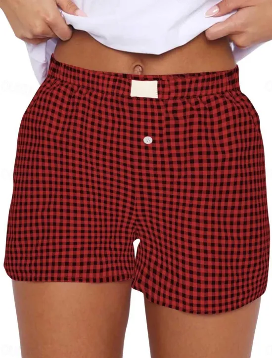 Outlet Women's Shorts Chinos Vacation Fashion Streetwear Short High Waist Plaid Pocket Elastic Waistband Printing Comfy Soft Comfortable Micro-elastic Outdoor Street Black Yellow Wine Green Summer Regular Women Shorts
