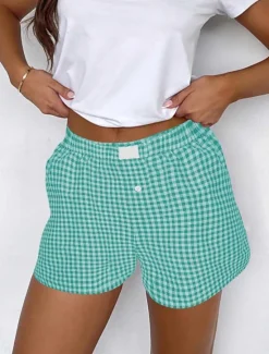Outlet Women's Shorts Chinos Vacation Fashion Streetwear Short High Waist Plaid Pocket Elastic Waistband Printing Comfy Soft Comfortable Micro-elastic Outdoor Street Black Yellow Wine Green Summer Regular Women Shorts