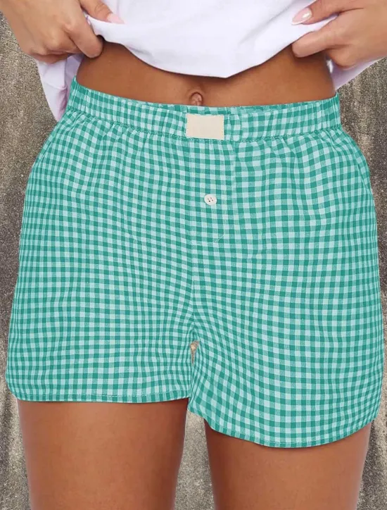 Outlet Women's Shorts Chinos Vacation Fashion Streetwear Short High Waist Plaid Pocket Elastic Waistband Printing Comfy Soft Comfortable Micro-elastic Outdoor Street Black Yellow Wine Green Summer Regular Women Shorts