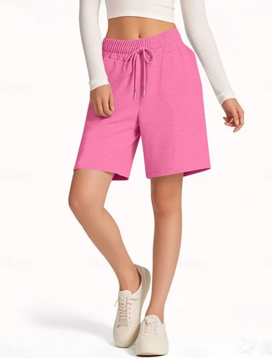 Hot Women's Shorts Chinos Vacation Fashion Streetwear Short High Waist Plain Pocket Elastic Waistband Comfy Soft Comfortable Stretchy Outdoor Street Pink Navy Blue Brown Gray Summer Spring Regular Fit Women Shorts