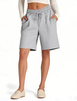 Hot Women's Shorts Chinos Vacation Fashion Streetwear Short High Waist Plain Pocket Elastic Waistband Comfy Soft Comfortable Stretchy Outdoor Street Pink Navy Blue Brown Gray Summer Spring Regular Fit Women Shorts