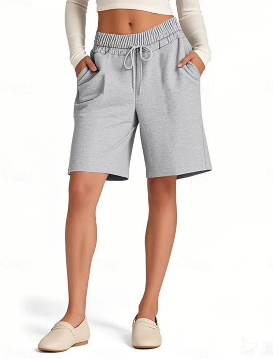 Hot Women's Shorts Chinos Vacation Fashion Streetwear Short High Waist Plain Pocket Elastic Waistband Comfy Soft Comfortable Stretchy Outdoor Street Pink Navy Blue Brown Gray Summer Spring Regular Fit Women Shorts