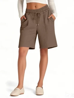 Hot Women's Shorts Chinos Vacation Fashion Streetwear Short High Waist Plain Pocket Elastic Waistband Comfy Soft Comfortable Stretchy Outdoor Street Pink Navy Blue Brown Gray Summer Spring Regular Fit Women Shorts