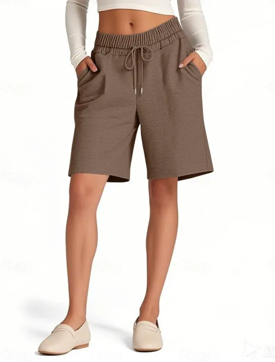 Hot Women's Shorts Chinos Vacation Fashion Streetwear Short High Waist Plain Pocket Elastic Waistband Comfy Soft Comfortable Stretchy Outdoor Street Pink Navy Blue Brown Gray Summer Spring Regular Fit Women Shorts