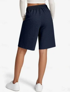 Hot Women's Shorts Chinos Vacation Fashion Streetwear Short High Waist Plain Pocket Elastic Waistband Comfy Soft Comfortable Stretchy Outdoor Street Pink Navy Blue Brown Gray Summer Spring Regular Fit Women Shorts