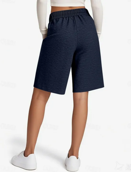 Hot Women's Shorts Chinos Vacation Fashion Streetwear Short High Waist Plain Pocket Elastic Waistband Comfy Soft Comfortable Stretchy Outdoor Street Pink Navy Blue Brown Gray Summer Spring Regular Fit Women Shorts