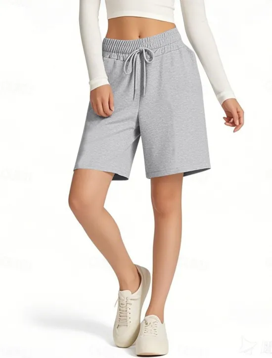 Hot Women's Shorts Chinos Vacation Fashion Streetwear Short High Waist Plain Pocket Elastic Waistband Comfy Soft Comfortable Stretchy Outdoor Street Pink Navy Blue Brown Gray Summer Spring Regular Fit Women Shorts
