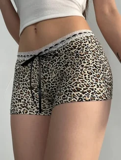Online Women's Shorts Chinos Vacation Vintage Streetwear Short High Waist Leopard Lace Printing Comfy Soft Comfortable Micro-elastic Outdoor Street Summer Regular Fit Women Shorts