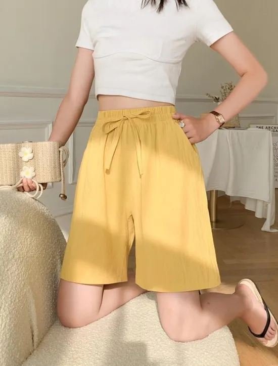 Online Women's Shorts Cotton And Linen Side Pockets Plain Short White Summer Women Shorts