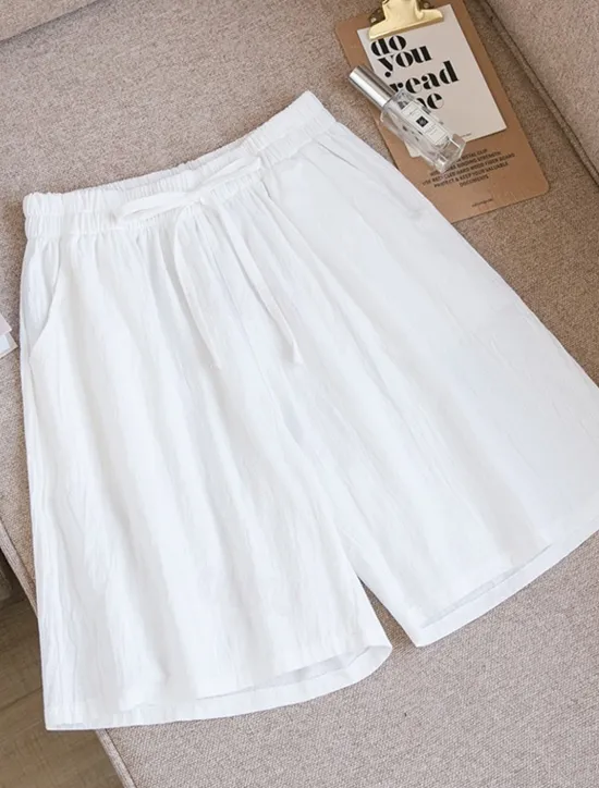 Online Women's Shorts Cotton And Linen Side Pockets Plain Short White Summer Women Shorts