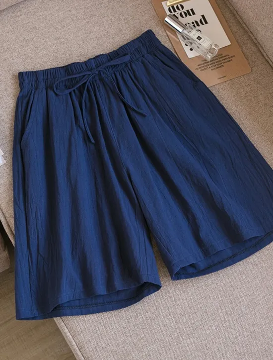 Online Women's Shorts Cotton And Linen Side Pockets Plain Short White Summer Women Shorts
